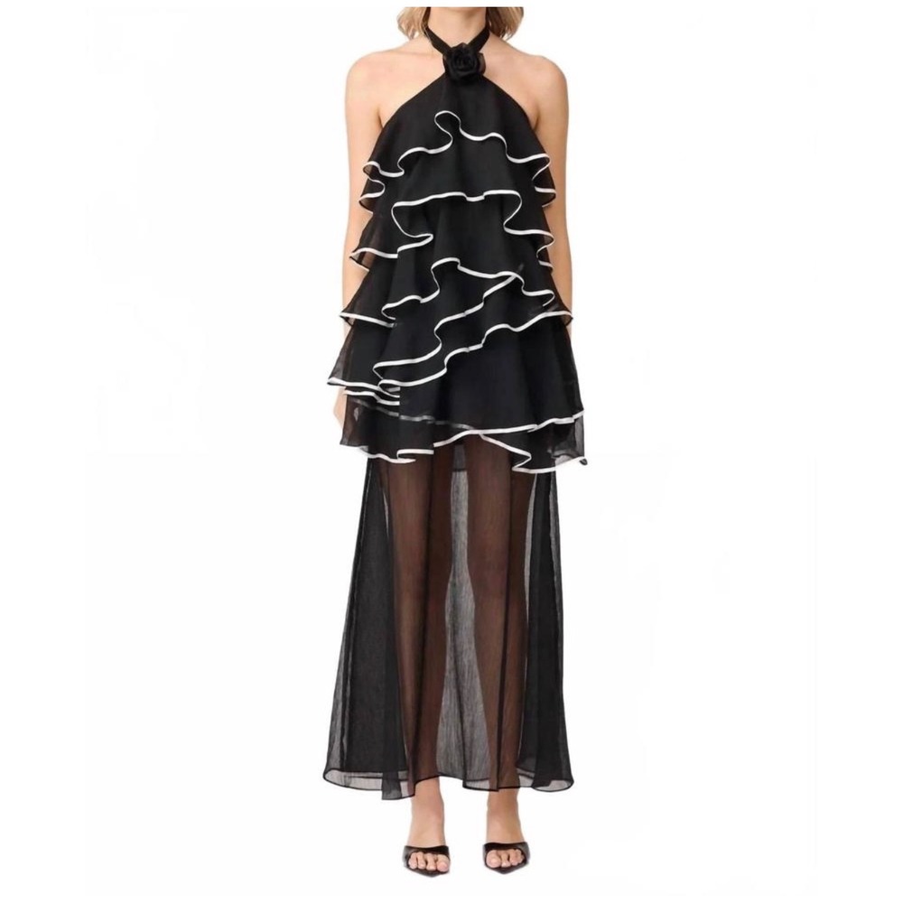 NWT Elliatt Melissa Halter Maxi Dress Black Tiered‎ Ruffle Gown 3X